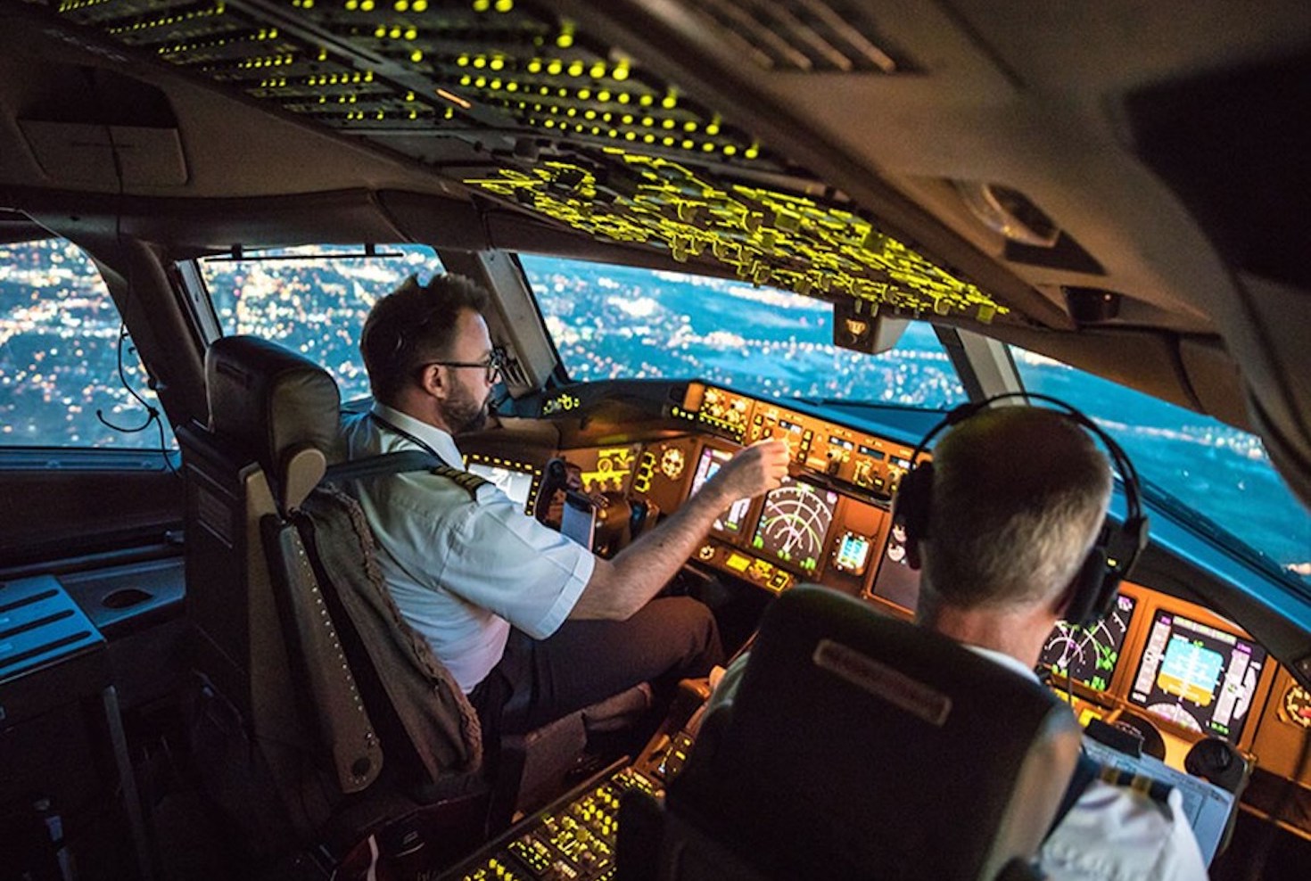 Two pilots in a cockpit