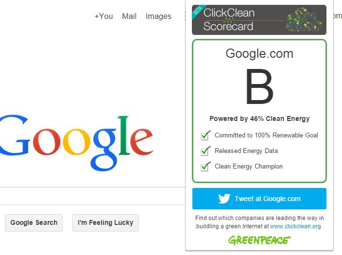 The new Greenpeace browser extension displays its grades for the websites you browse.