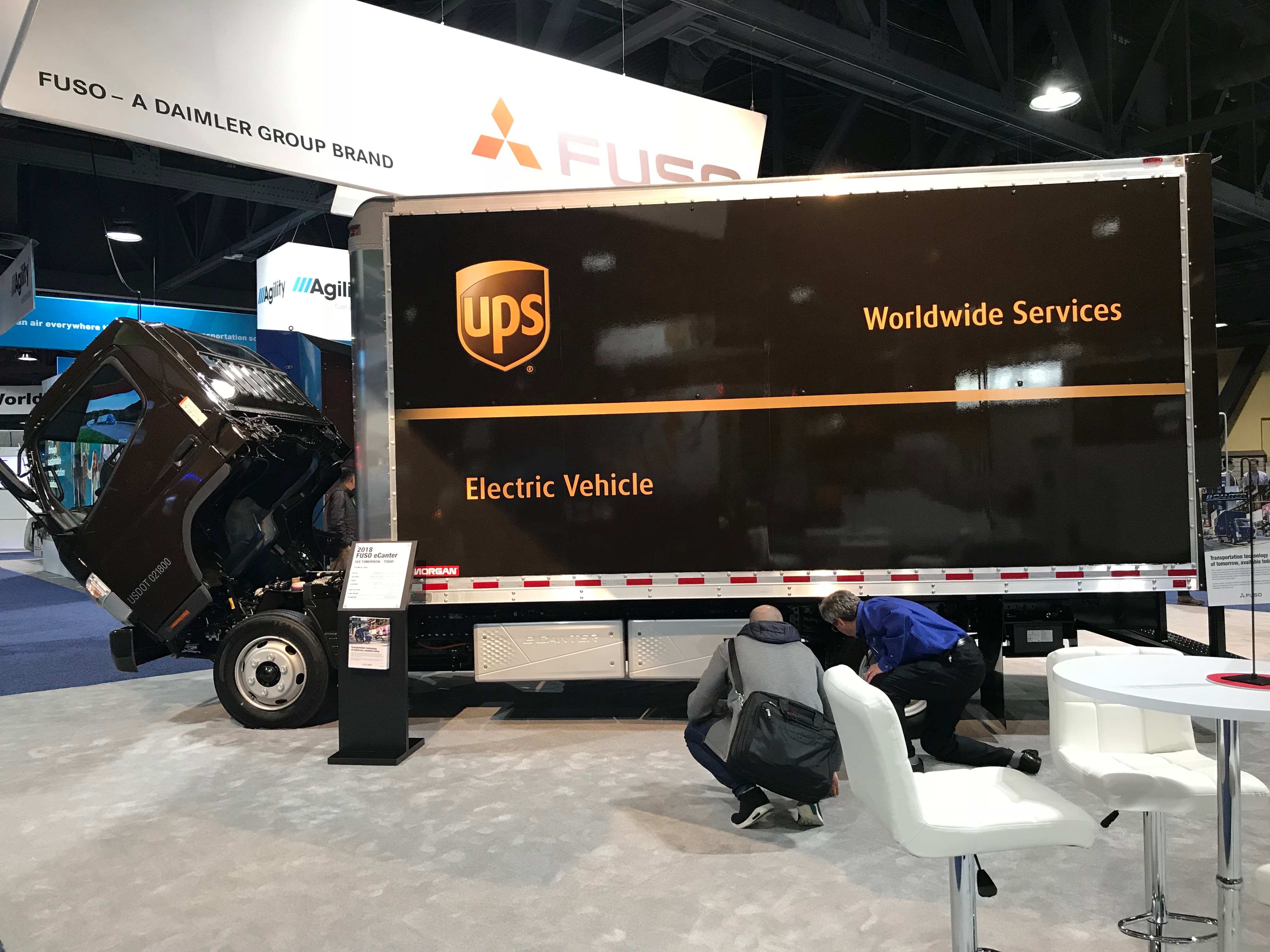 A UPS electric package delivery van.