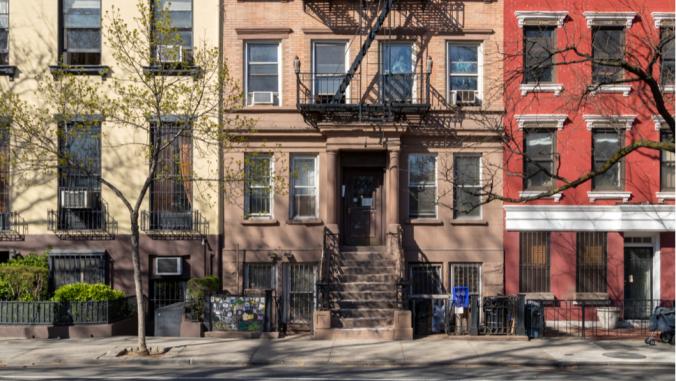 Colorful old buildings on 10th Street in the East Village of Manhattan in New York City