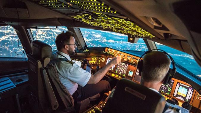 Two pilots in a cockpit