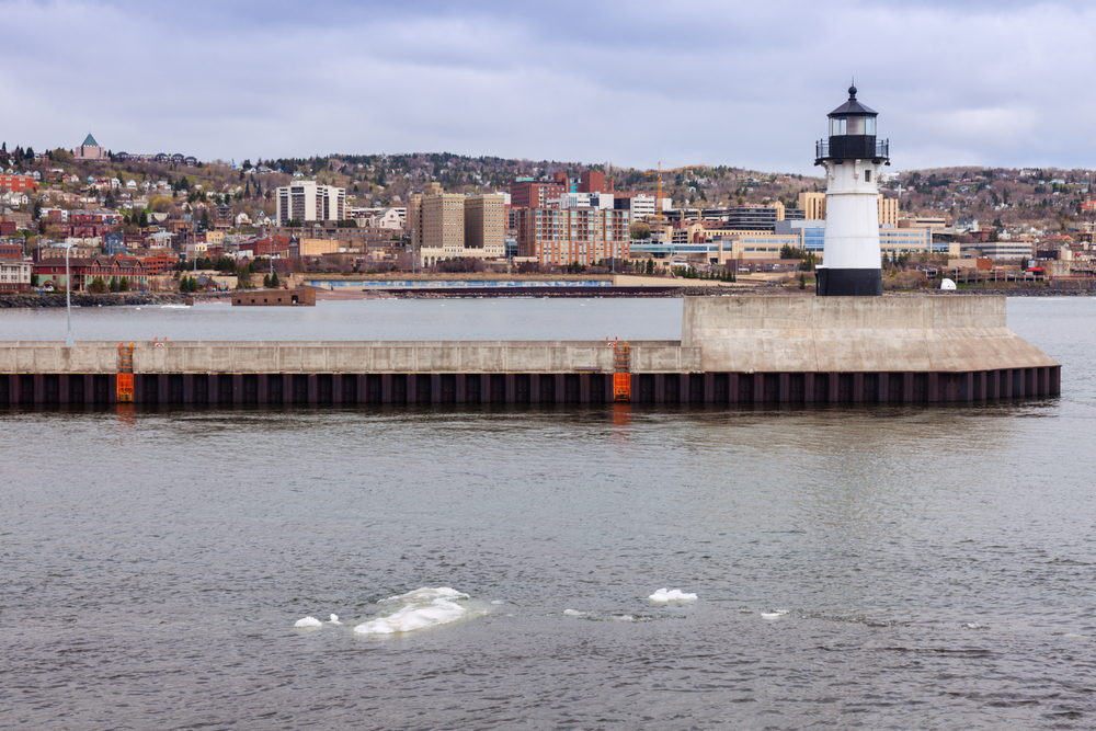 Duluth Lighthouse and Lake Superior in Duluth, Minnesota.