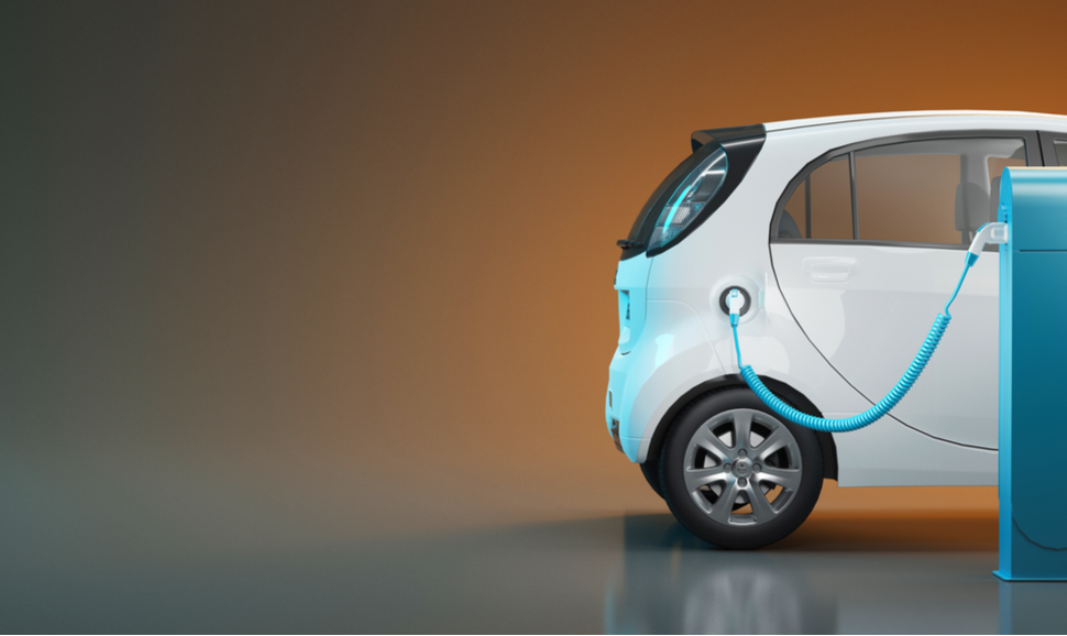 3D render illustration of an electric car charging