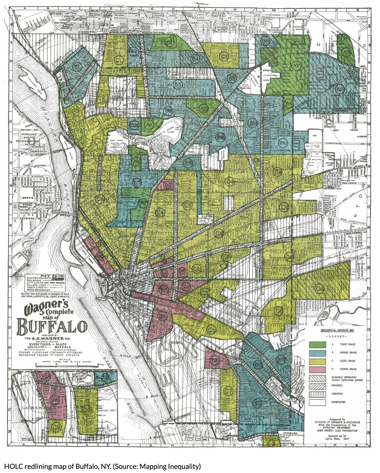 纽约布法罗的HOLC红线地图。(来源:映射不平等)