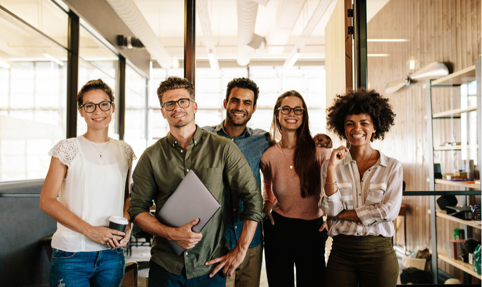 Diverse business people standing together at startup.