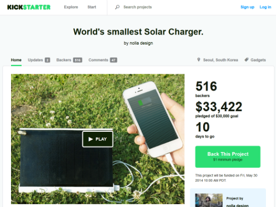 Screenshot of Kickstarter solar charger image