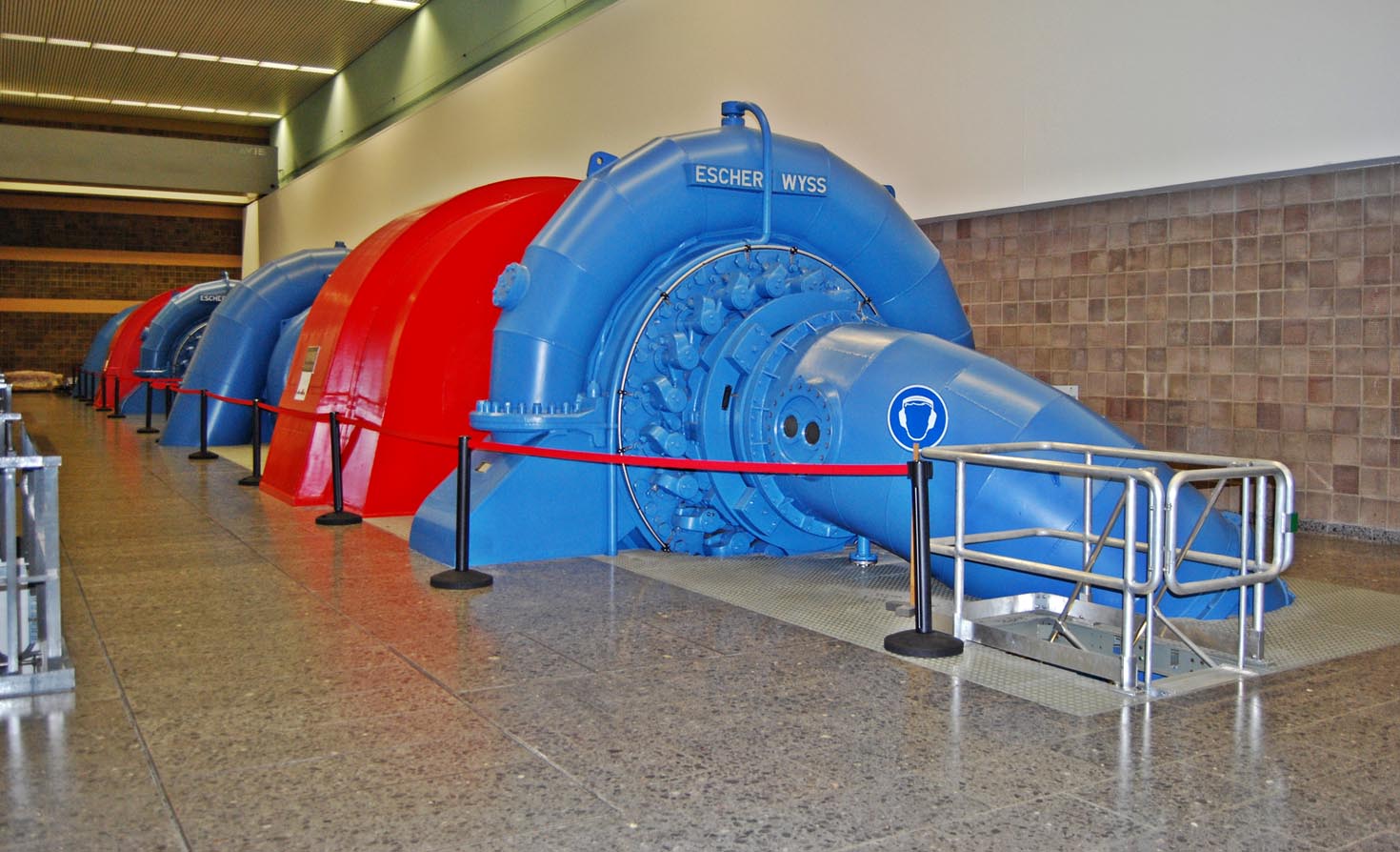 The turbine and pump hall of pumped storage hydro power station Glems near Metzingen, Baden-Württemberg.