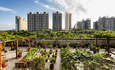 一个都市庭院的看法在番禺区在广州，中国。