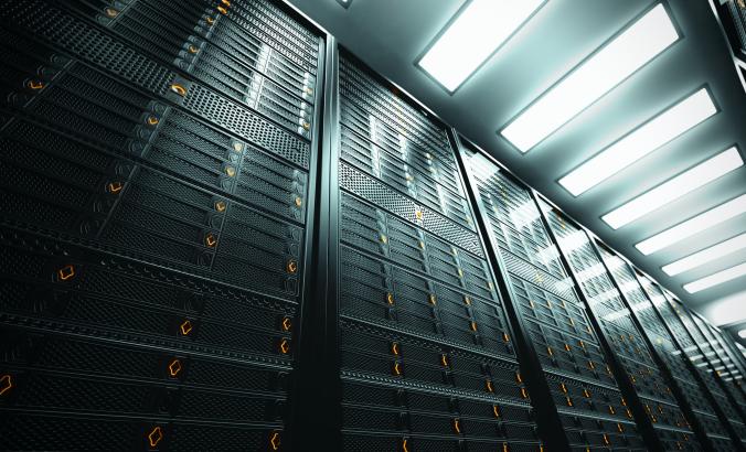 Data center hallway with servers