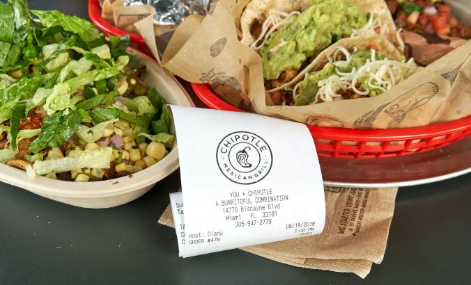 Chipotle的商品和收据