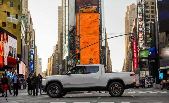 Rivian IPO shot in Times Square