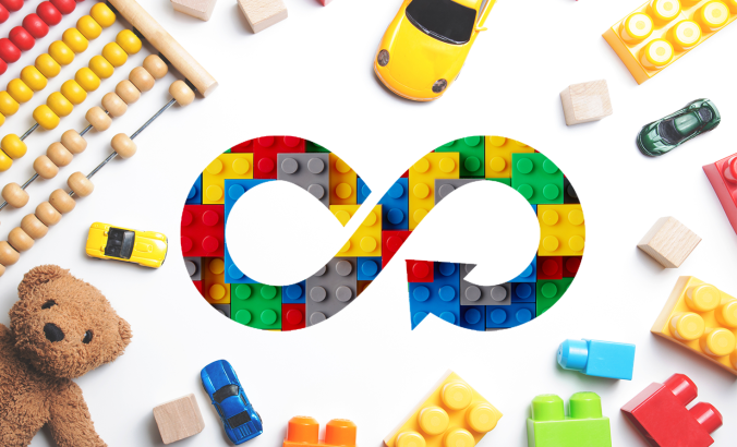 circular economy icon of legos and toys around