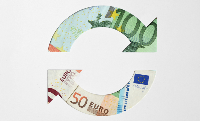 Circle arrows made of euro banknotes