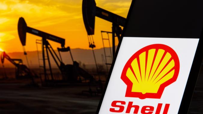 Shell logo over oil field