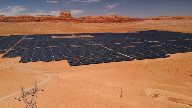 Solar panels field (solar cell) from above.